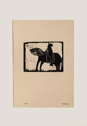 Knight - Original Woodcut Print by Amadore Porcella - Early 20th Century Early 20th Century