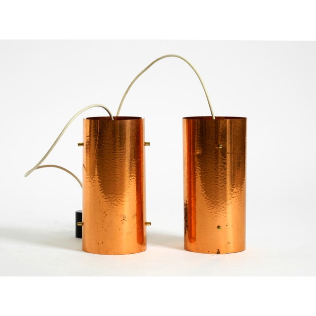 Mid-Century Modern Mid-Century Tube Pendant Lamps with Two Copper Shades, 1950s, Set of 2 For Sale - Image 3 of 18