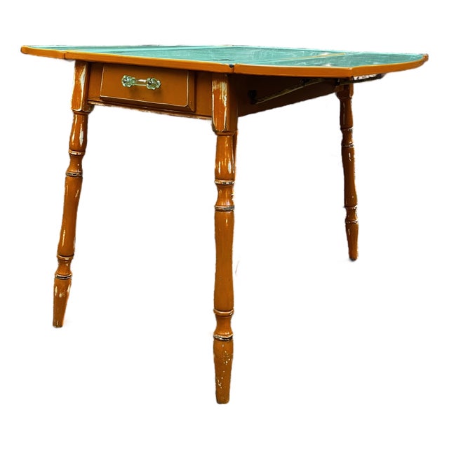 Vintage 1930's / 40's Mint Green Enamel Top Farmhouse Kitchen Table For Sale