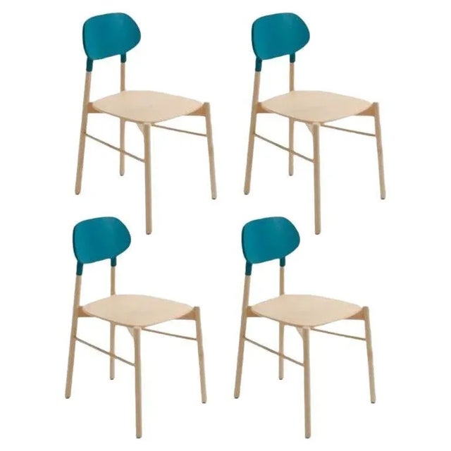Turquoise Bokken Chairs in Natural Beech by Colé Italia, Set of 4 For Sale - Image 10 of 10