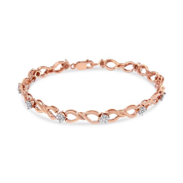 Contemporary 10K Rose Gold Plated .925 Sterling Silver 1/2 Cttw Diamond Infinity Link Tennis Bracelet For Sale - Image 3 of 7