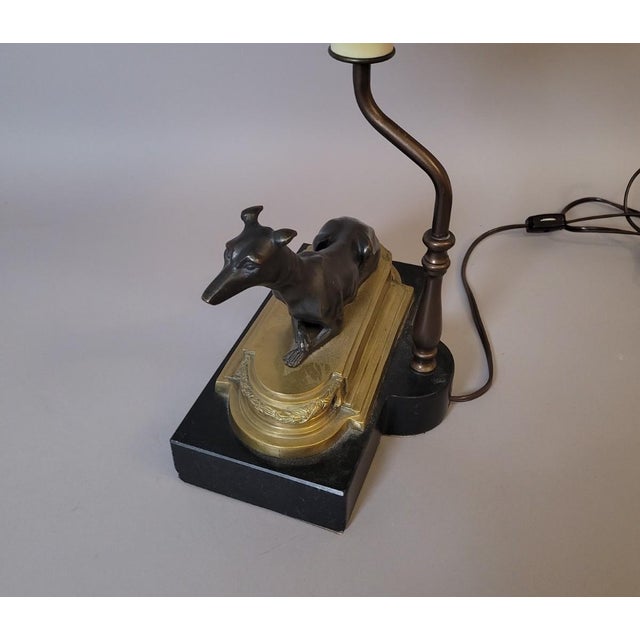 Vintage Bronze Greyhound Dog Table Lamp on Marble Base With Shade For Sale In Raleigh - Image 6 of 7
