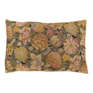1910 Decorative Antique Jacquard Tapestry Pillow with Floral Elements Allover