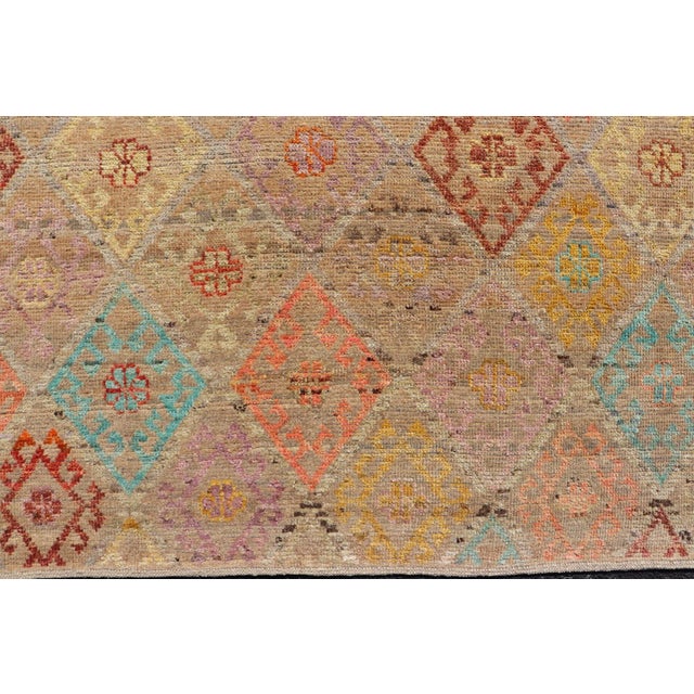 Tribal Modern Tribal Rug in Wool With Sub-Geometric Diamond Design in Colors For Sale - Image 3 of 11