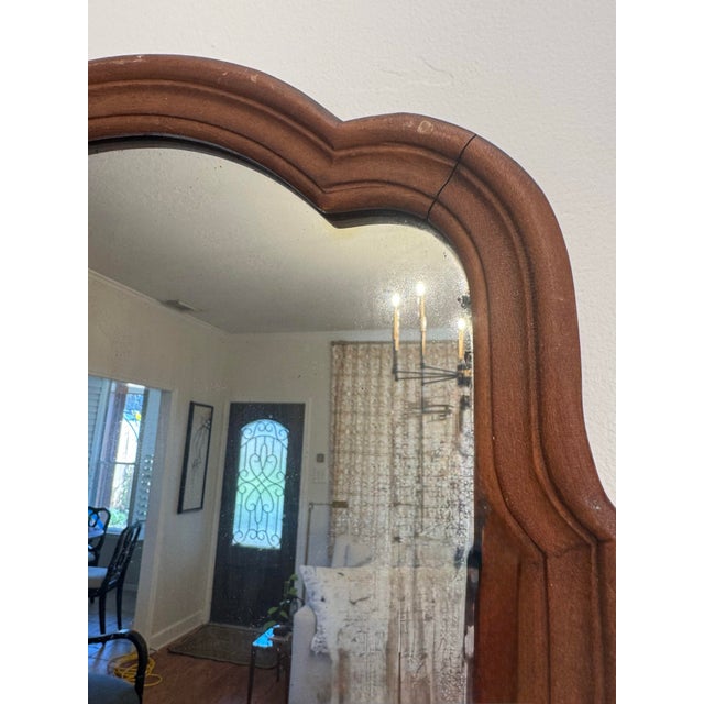 Wood Antique Scalloped Wood French Country Traditional Small Wall Mirror For Sale - Image 7 of 13