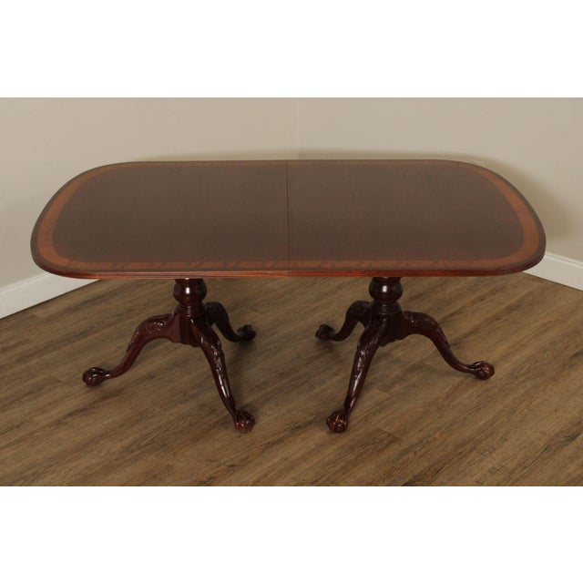 Wood Ethan Allen '18th Century Banded Mahogany' Double Pedestal Dining Table For Sale - Image 7 of 12