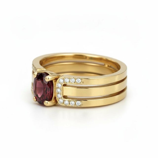 Not Yet Made - Made To Order Split Shank Oval Garnet Engagement Silver, Gold Ring, Size 9.5 For Sale - Image 5 of 6