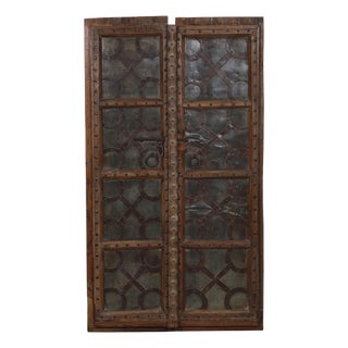 Antique Indian Carved Teakwood and Iron Door, 19th C. For Sale