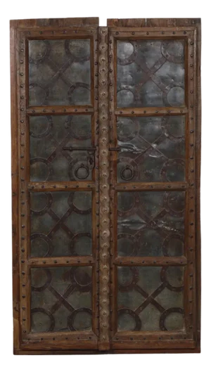 Antique Indian Carved Teakwood and Iron Door, 19th C.