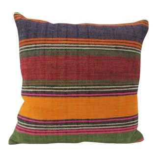 Handmade Striped Turkish Kilim Pillow Cover For Sale