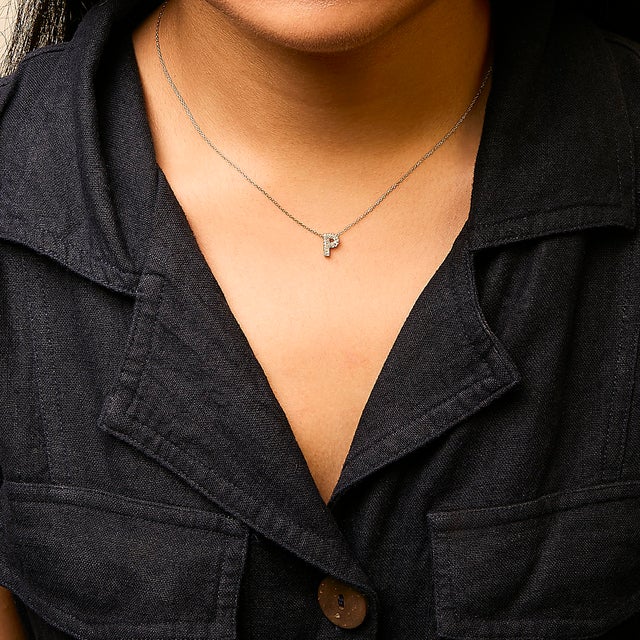 10K Yellow Gold Diamond Accent "P" Initial Bubble Pendant Necklace For Sale - Image 4 of 5