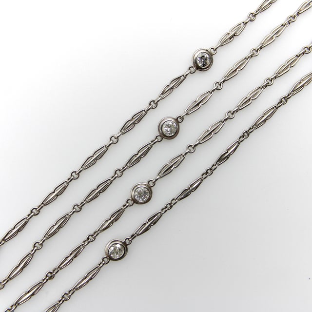 Metal 1920s Art Deco Platinum Diamond by the Yard 30” Necklace For Sale - Image 7 of 11