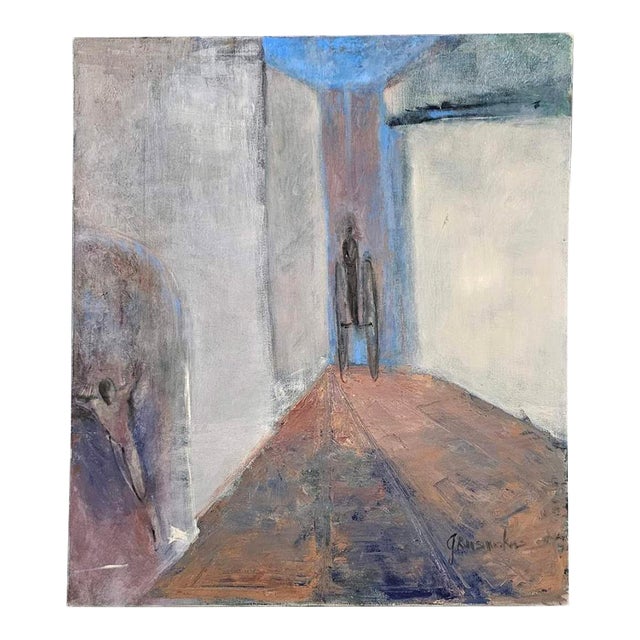 Large Mid-Century Modernist Figurative Oil Painting, Signed, Circa 1960 For Sale