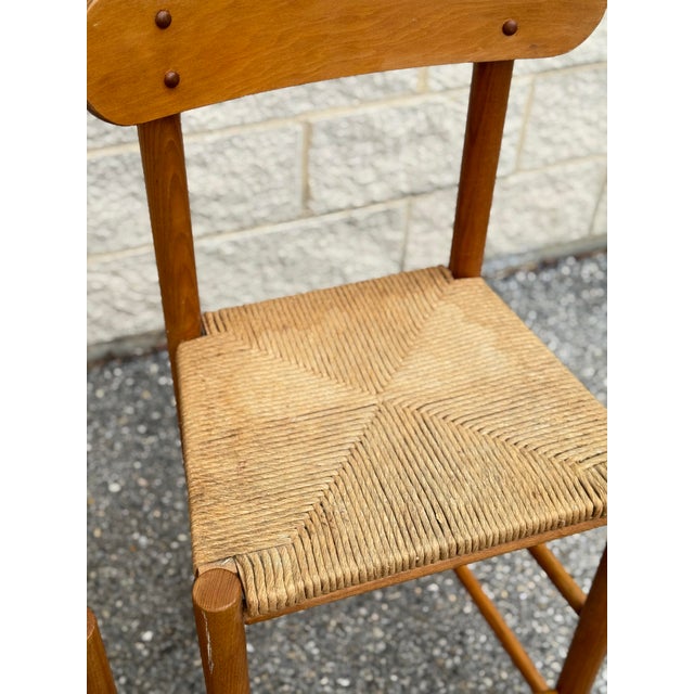 Brown Late 20th Century Pair of Rush Seat Wood Bar Stools For Sale - Image 8 of 12