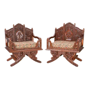 Pair of Thai Rosewood Elephant Howdah Saddle Style Chairs