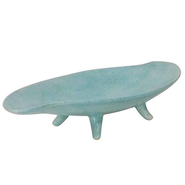 Classic Mid Century Modern ceramic footed candy dish in turquoise glaze finish. The bowl isnin very good, original, clean...