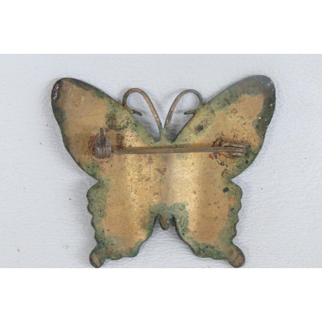 Cloisonne Style Metal Butterfly Brooch Pin Purple Yellow Blue Enamel 5197b For Sale In Miami - Image 6 of 8