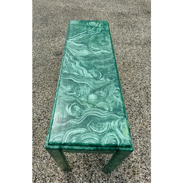 Exceptional Late 20th Century Vintage Hollywood Regency Faux Malachite Parsons Sofa Table For Sale - Image 4 of 10