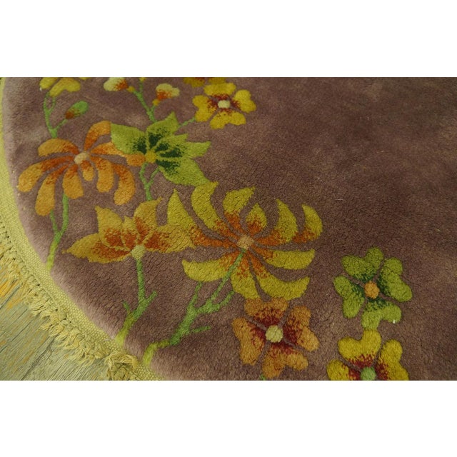 Beautiful Rose Ground Color With Small Saffron Daisies in a Floral Design Antique Oval Art Deco Rug For Sale In New York - Image 6 of 7