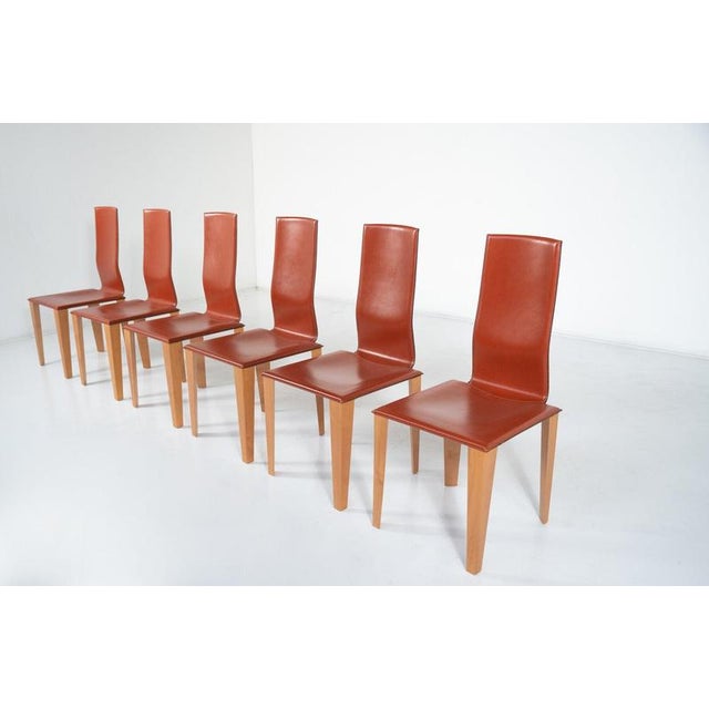 Vintage Dining Chairs in Leather and Wood by Afra and Tobia Scarpa, Italy, 1970, Set of 6 For Sale - Image 10 of 11