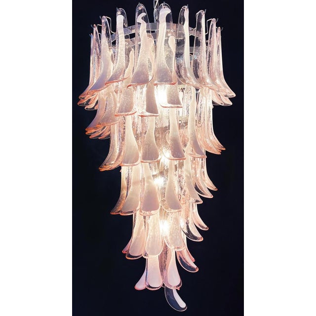 Pink Large Italian Murano Glass Spiral Chandelier with 83 Pink Glass Petals, 1990s For Sale - Image 8 of 12