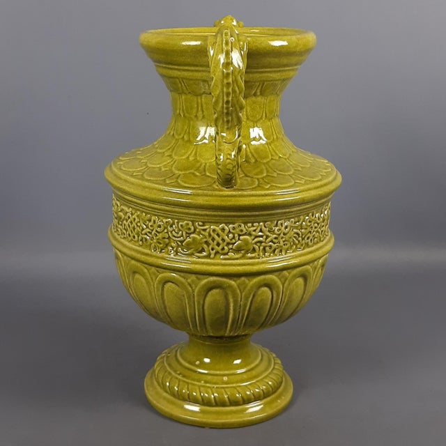 Green Majolica Vase with Dolphin Handles by C.B. Robbia Gualdo Tadino, 1960s For Sale - Image 4 of 15