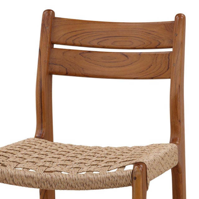 2020s Coastal Modern Teak & Woven Seat Outdoor Bar Stool For Sale - Image 5 of 5