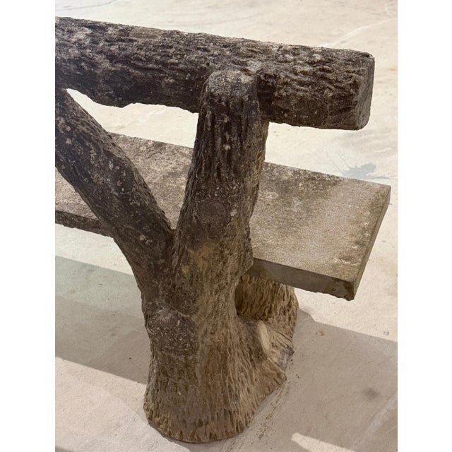 Traditional Monumental French Faux Bois Cast Stone Bench Tree Trunk Supports, circa 1920s For Sale - Image 3 of 18