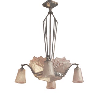 French Four-Arms Hanging Light by Muller Frères for Muller Frères, 1930s For Sale