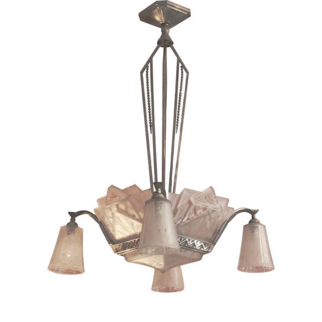 French Four-Arms Hanging Light by Muller Frères for Muller Frères, 1930s For Sale