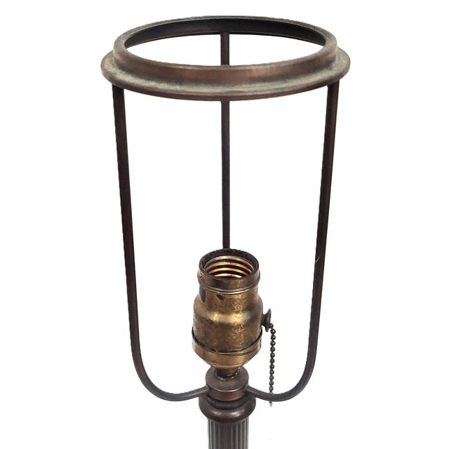 Antique Bronze Rose Overlay & Stained Slag Glass Table Lamp #559 by Handel For Sale In New York - Image 6 of 18