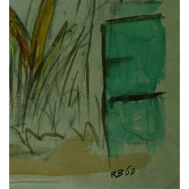 Mid-Century Modern Rb, Watercolor Landscape - Lone Tree in Front of House For Sale - Image 3 of 5