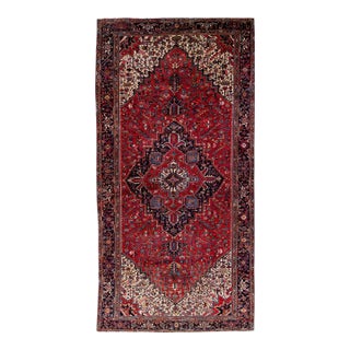 1960s Vintage Persian Heriz Handmade Red Medallion Motif Wool Rug For Sale