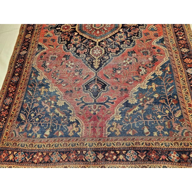 Textile Vintage Persian Farahan Sarouk Rug, Handwoven Floral Pattern, Rust Red & Blue, 5’ X 7’ For Sale - Image 7 of 10