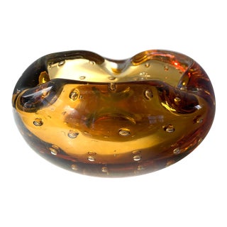 Murano Glass Ash Tray “Amber” With Air Bubble For Sale