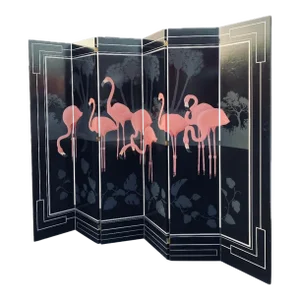 1980s Key West Art Room Divider Hand-Painted 6 Panels Depicting Flamingos by Sal Salinero