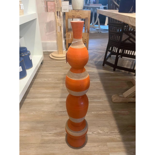 Abstract Currey and Company Ringling Large Orange Vase For Sale - Image 3 of 3