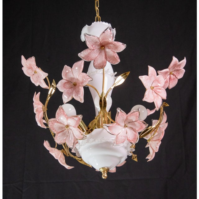 Glass Pink Flowers Murano Chandelier, 1970s For Sale - Image 7 of 10