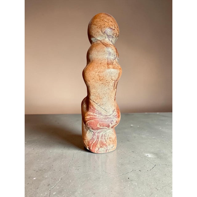 Tan Vintage African Jasper Stone Sculpture-Kneeling Figure-Carved-Abstract-Modern For Sale - Image 8 of 11