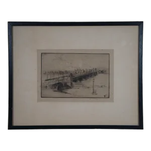 Antique Alexander Blum Hungarian Bigelow & Jordan Bridge Etching 18"