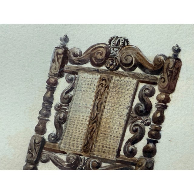 Antique 19th Century Original English Caned Day Bed Watercolor Painting Chair For Sale - Image 4 of 11