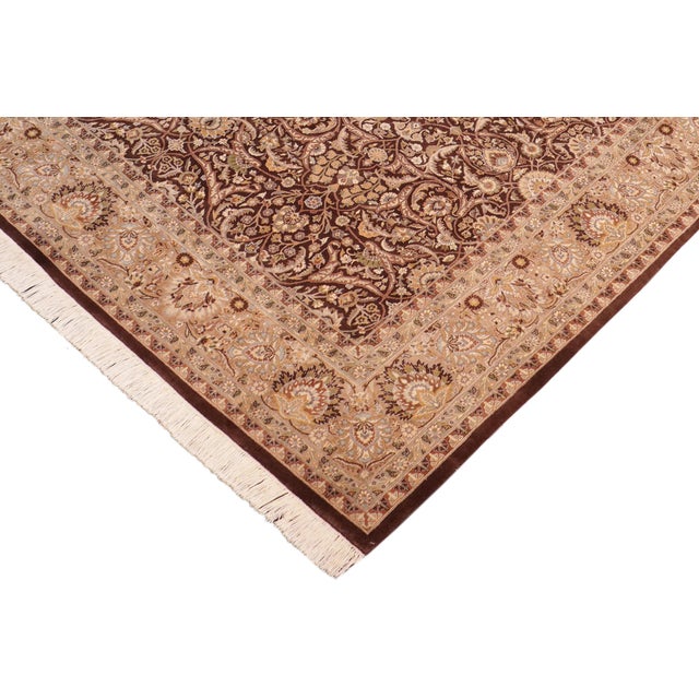 Shabby Chic Elegant Pak-Persian Brown/Green Wool Rug - 8'0'' X 10'2'' For Sale - Image 3 of 9