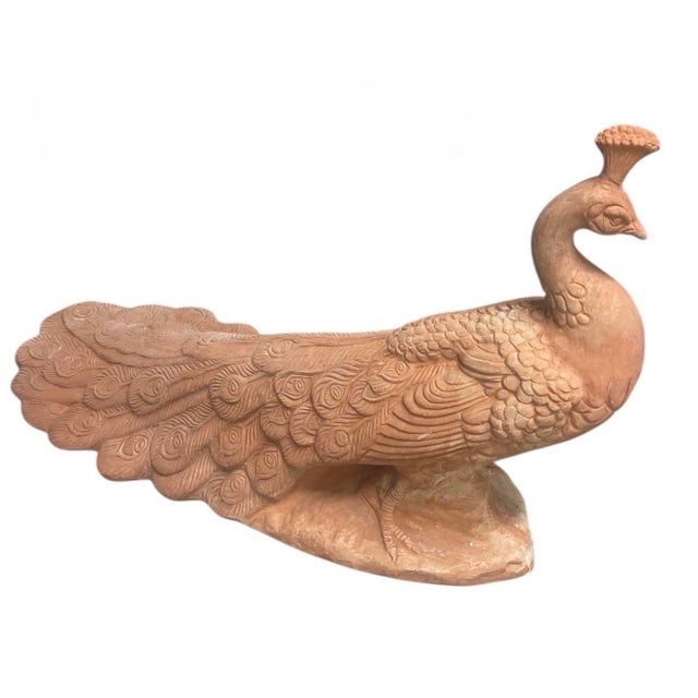 Tuscan Tuscan Terra Cotta Peacock Garden Sculpture For Sale - Image 3 of 11