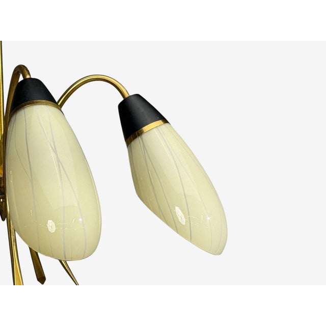 1950s Mid-Century Modern German Modern, Five-Light Chandelier, Brass, Metal, Glass For Sale - Image 9 of 13