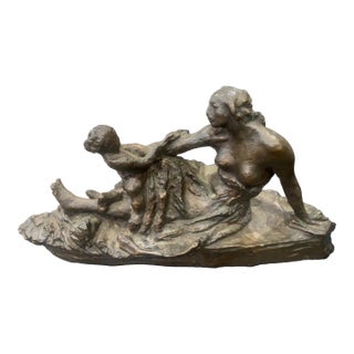 Bronze Czech Modernist Mother & Child Sculpture – Signed Vincenc Makovský For Sale
