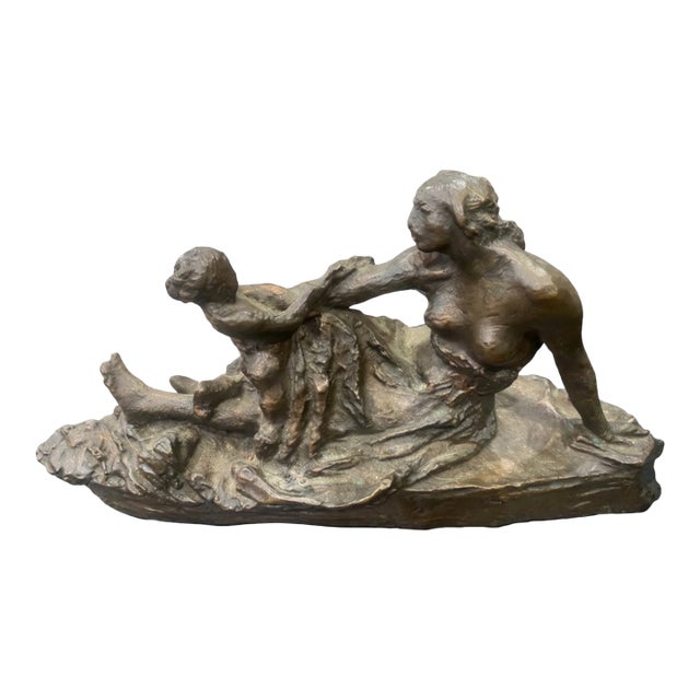 Bronze Czech Modernist Mother & Child Sculpture – Signed Vincenc Makovský For Sale