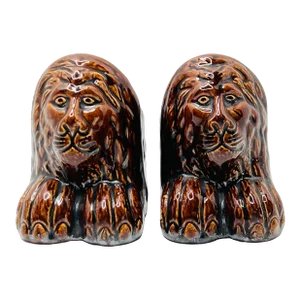 1800s Rockingham Stafforshire Yellow Ware Lion Window Stop a Pair