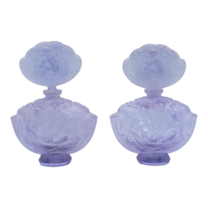 Czech Pair of Art Deco Period Light Violet Frosted Glass Perfume Bottles & Stoppers