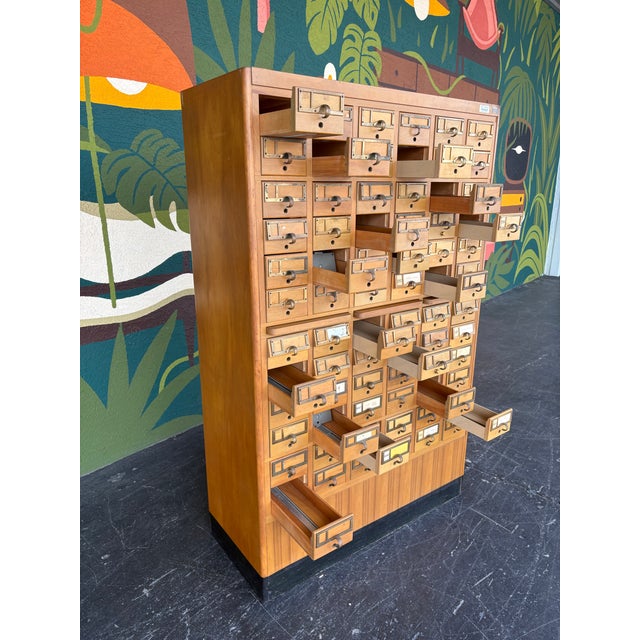 Mid Century Maple 72 Drawer Library Card Catalog For Sale - Image 4 of 12
