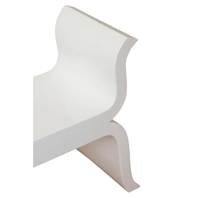 White Lacquered Over Wood Scrolled Curved Regency Style Bench Restored 90's For Sale - Image 4 of 7